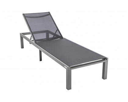 LeisureMod Marlin Modern Gray Aluminum Outdoor Patio Chaise Lounge Chair with Square Fire Pit Side Table - Black