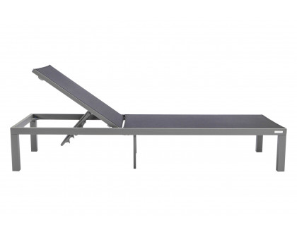 LeisureMod Marlin Modern Gray Aluminum Outdoor Patio Chaise Lounge Chair with Square Fire Pit Side Table - Black