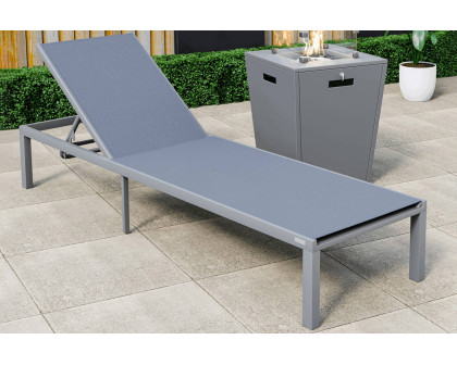 LeisureMod Marlin Modern Gray Aluminum Outdoor Patio Chaise Lounge Chair with Square Fire Pit Side Table - Dark Gray