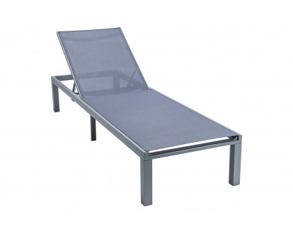 LeisureMod Marlin Modern Gray Aluminum Outdoor Patio Chaise Lounge Chair with Square Fire Pit Side Table - Dark Gray