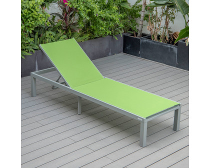 LeisureMod Marlin Modern Gray Aluminum Outdoor Patio Chaise Lounge Chair with Square Fire Pit Side Table - Green