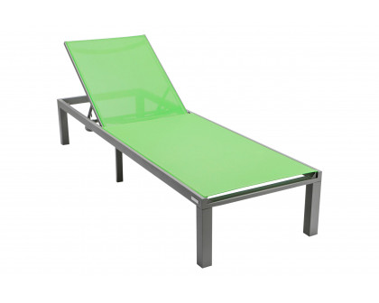 LeisureMod Marlin Modern Gray Aluminum Outdoor Patio Chaise Lounge Chair with Square Fire Pit Side Table - Green