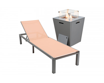 LeisureMod Marlin Modern Black Aluminum Outdoor Patio Chaise Lounge Chair with Square Fire Pit Side Table