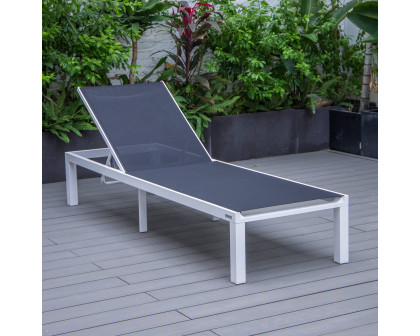 LeisureMod Marlin Patio Chaise Lounge Chair With White Aluminum Frame - Black