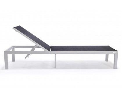 LeisureMod Marlin Patio Chaise Lounge Chair With White Aluminum Frame - Black