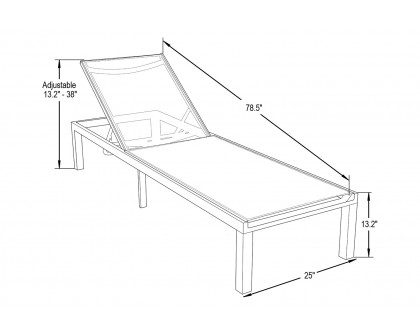 LeisureMod Marlin Patio Chaise Lounge Chair With White Aluminum Frame - Black