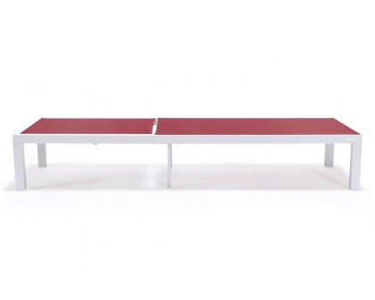 LeisureMod Marlin Patio Chaise Lounge Chair With White Aluminum Frame - Burgundy