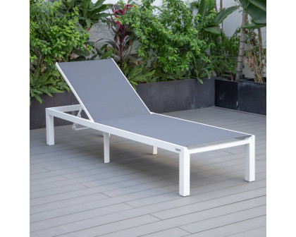 LeisureMod Marlin Patio Chaise Lounge Chair With White Aluminum Frame - Dark Gray