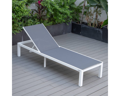 LeisureMod Marlin Patio Chaise Lounge Chair With White Aluminum Frame - Dark Gray