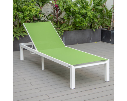 LeisureMod Marlin Patio Chaise Lounge Chair With White Aluminum Frame - Green