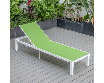 LeisureMod Marlin Patio Chaise Lounge Chair With White Aluminum Frame - Green