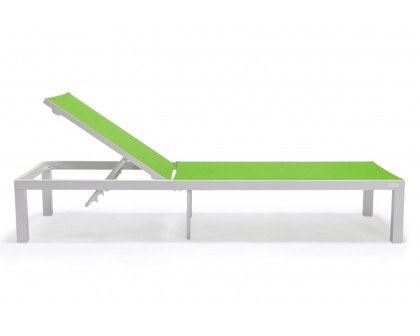 LeisureMod Marlin Patio Chaise Lounge Chair With White Aluminum Frame - Green