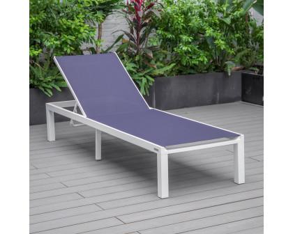 LeisureMod Marlin Patio Chaise Lounge Chair With White Aluminum Frame - Navy Blue