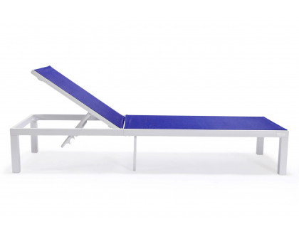 LeisureMod Marlin Patio Chaise Lounge Chair With White Aluminum Frame - Navy Blue