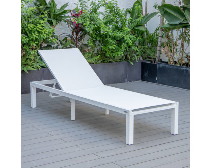 LeisureMod Marlin Patio Chaise Lounge Chair With White Aluminum Frame - White