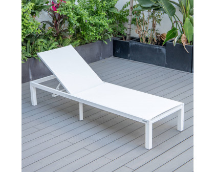 LeisureMod Marlin Patio Chaise Lounge Chair With White Aluminum Frame - White