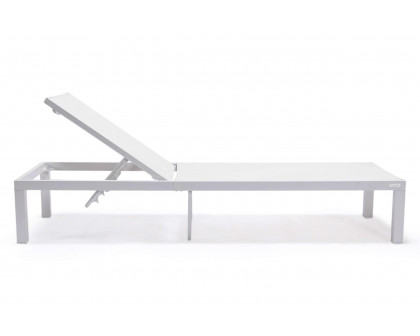 LeisureMod Marlin Patio Chaise Lounge Chair With White Aluminum Frame - White