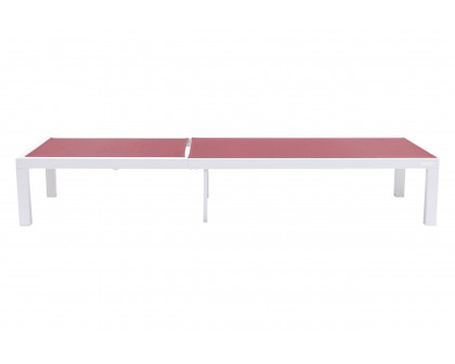 LeisureMod Marlin Modern White Aluminum Outdoor Patio Chaise Lounge Chair with Square Fire Pit Side Table - Burgundy