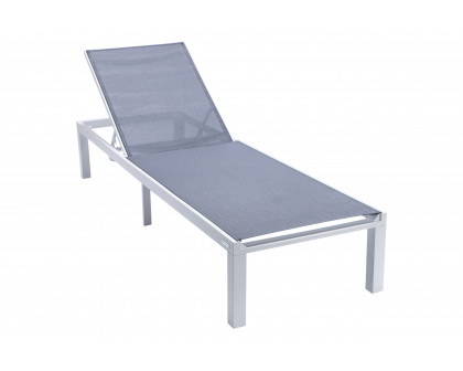 LeisureMod Marlin Modern White Aluminum Outdoor Patio Chaise Lounge Chair with Square Fire Pit Side Table - Dark Gray