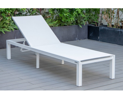 LeisureMod Marlin Modern White Aluminum Outdoor Patio Chaise Lounge Chair with Square Fire Pit Side Table - White