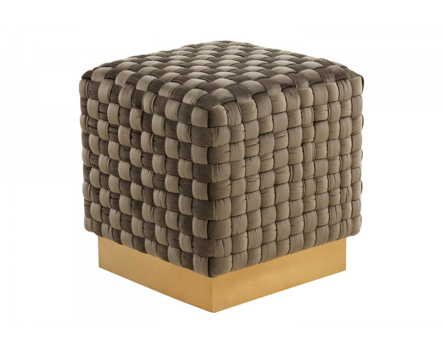 LeisureMod Myrtle 19" Square Weave Design Velvet Ottoman with Gold Base