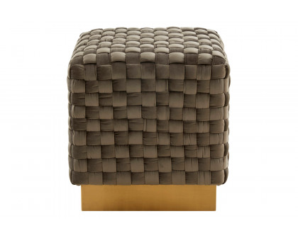 LeisureMod™ Myrtle 19" Square Weave Design Velvet Ottoman with Gold Base - Dark Gray