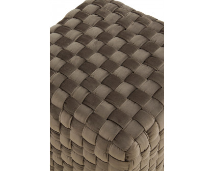 LeisureMod™ Myrtle 19" Square Weave Design Velvet Ottoman with Gold Base - Dark Gray