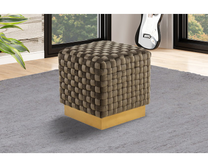 LeisureMod™ Myrtle 19" Square Weave Design Velvet Ottoman with Gold Base - Dark Gray