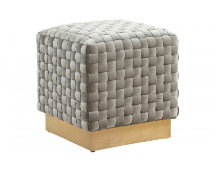 LeisureMod - Myrtle 19" Square Weave Design Velvet Ottoman with Gold Base