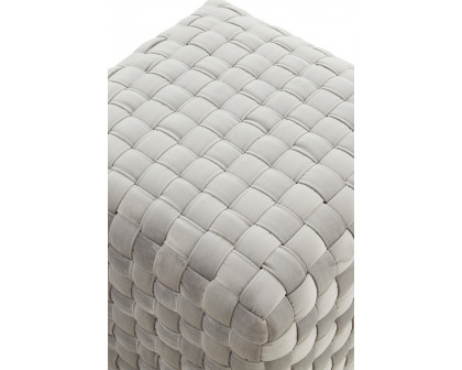 LeisureMod Myrtle 19" Square Weave Design Velvet Ottoman with Gold Base - Light Gray