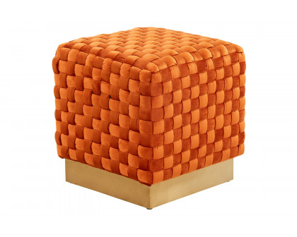 LeisureMod - Myrtle 19" Square Weave Design Velvet Ottoman with Gold Base