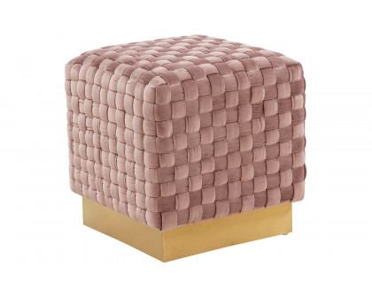 LeisureMod - Myrtle 19" Square Weave Design Velvet Ottoman with Gold Base