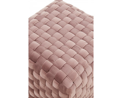 LeisureMod Myrtle 19" Square Weave Design Velvet Ottoman with Gold Base - Pink