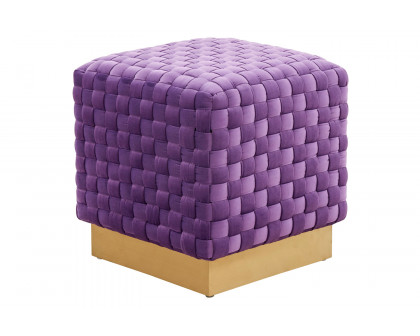 LeisureMod - Myrtle 19" Square Weave Design Velvet Ottoman with Gold Base