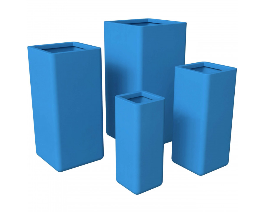 LeisureMod Marquee Modern Square Planters Pot in Fiberstone and Clay (Set of 4) - Blue