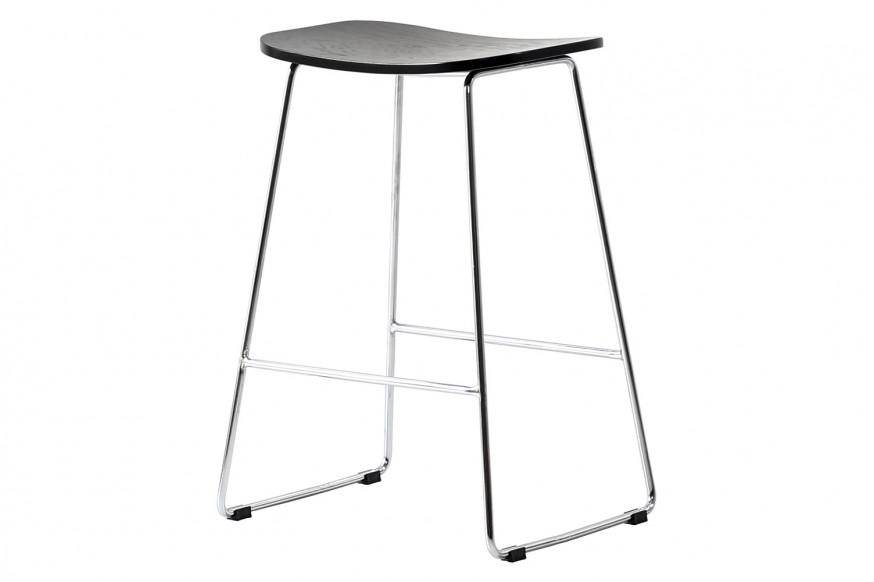 LeisureMod™ Melrose Modern Wood Counter Stool with Chrome Frame - Black