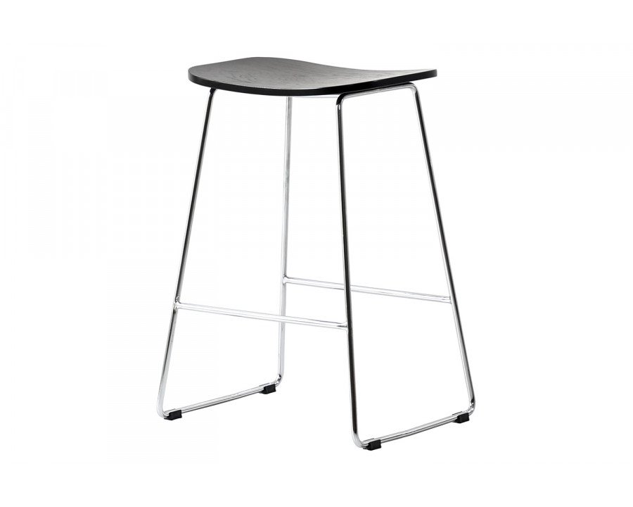 LeisureMod Melrose Modern Wood Counter Stool with Chrome Frame