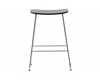 LeisureMod Melrose Modern Wood Counter Stool With Chrome Frame (Set Of 2) - Black