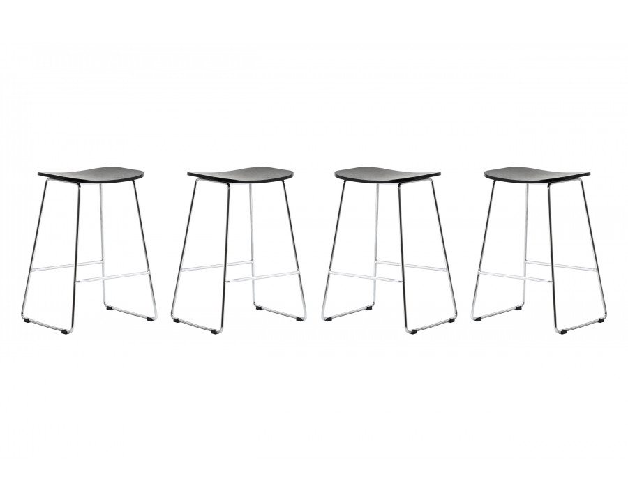 LeisureMod Melrose Modern Wood Counter Stool With Chrome Frame (Set Of 4) - Black