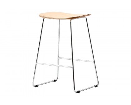 LeisureMod Melrose Modern Wood Counter Stool with Chrome Frame