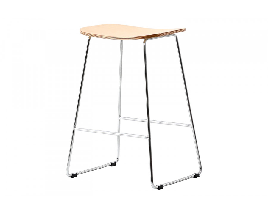 LeisureMod Melrose Modern Wood Counter Stool with Chrome Frame - Natural Wood