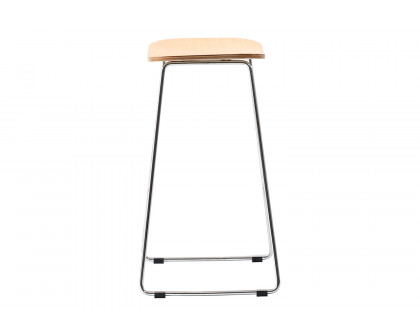 LeisureMod Melrose Modern Wood Counter Stool with Chrome Frame - Natural Wood