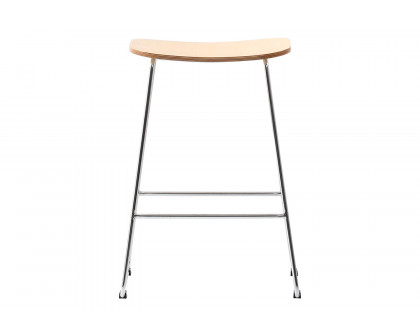 LeisureMod Melrose Modern Wood Counter Stool with Chrome Frame - Natural Wood