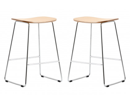 LeisureMod Melrose Modern Wood Counter Stool With Chrome Frame (Set Of 2)