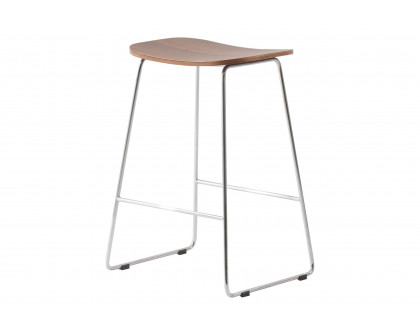 LeisureMod Melrose Modern Wood Counter Stool with Chrome Frame