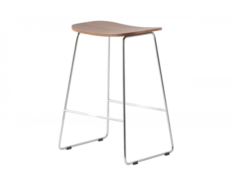 LeisureMod Melrose Modern Wood Counter Stool with Chrome Frame - Walnut