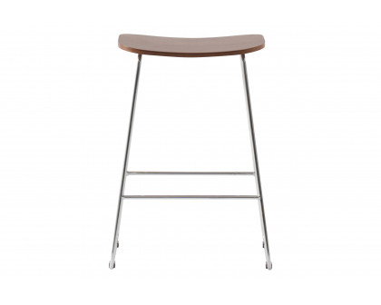 LeisureMod Melrose Modern Wood Counter Stool with Chrome Frame - Walnut