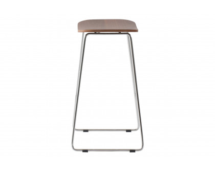 LeisureMod Melrose Modern Wood Counter Stool with Chrome Frame - Walnut