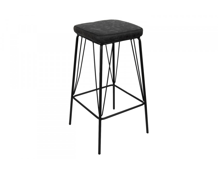 LeisureMod Millard Leather Bar Stool with Metal Frame - Charcoal/Black