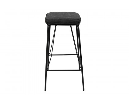 LeisureMod Millard Leather Bar Stool with Metal Frame - Charcoal/Black